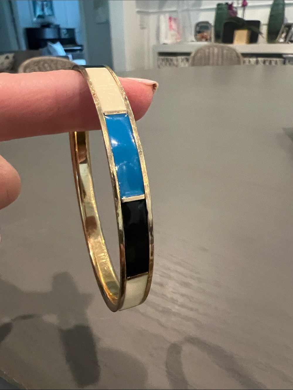 J. Crew Gold-Tone Bangle with Blue, Black & Cream Enamel